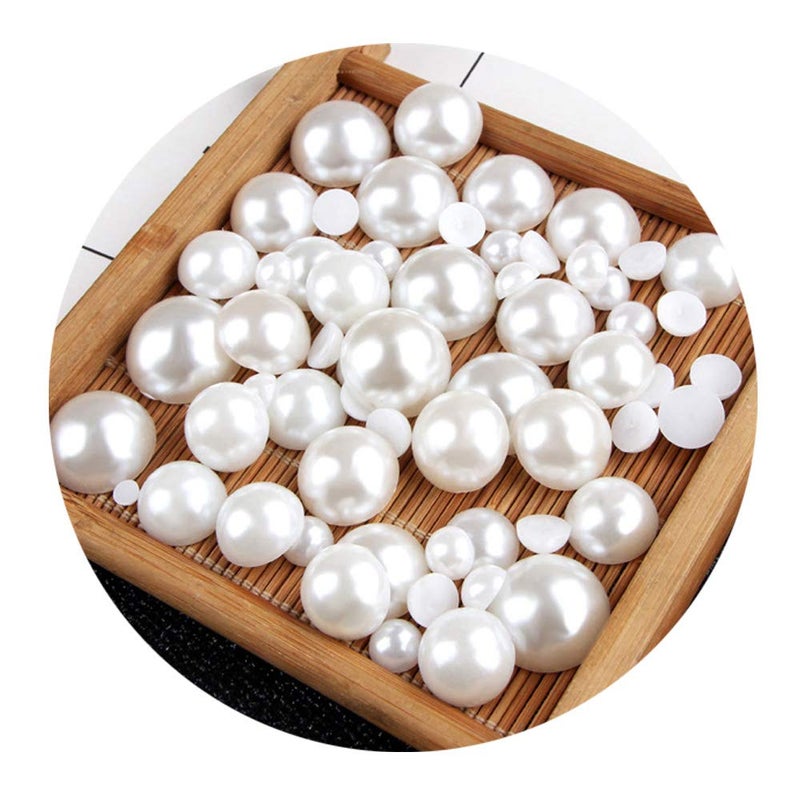 Cymtoo Half Pearl Beads 115pcs 3 Sizes Half Flatback Round Pearl Bead Loose Beads 8mm/10mm/12mm for DIY Crafts (White) - Image 1